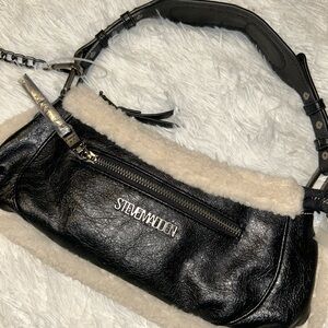 Steve Madden Black and Cream Faux Fur Trim Bag